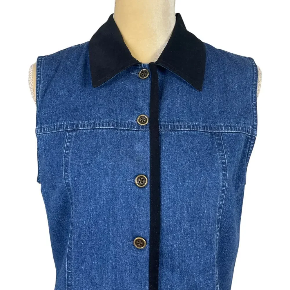 Talbots Button Front Denim Vest Blue Small Y2K Classic Professional Vintage Y2K